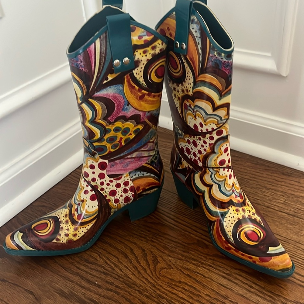Jeffrey Campbell Mae colorful funky rain boots size 6